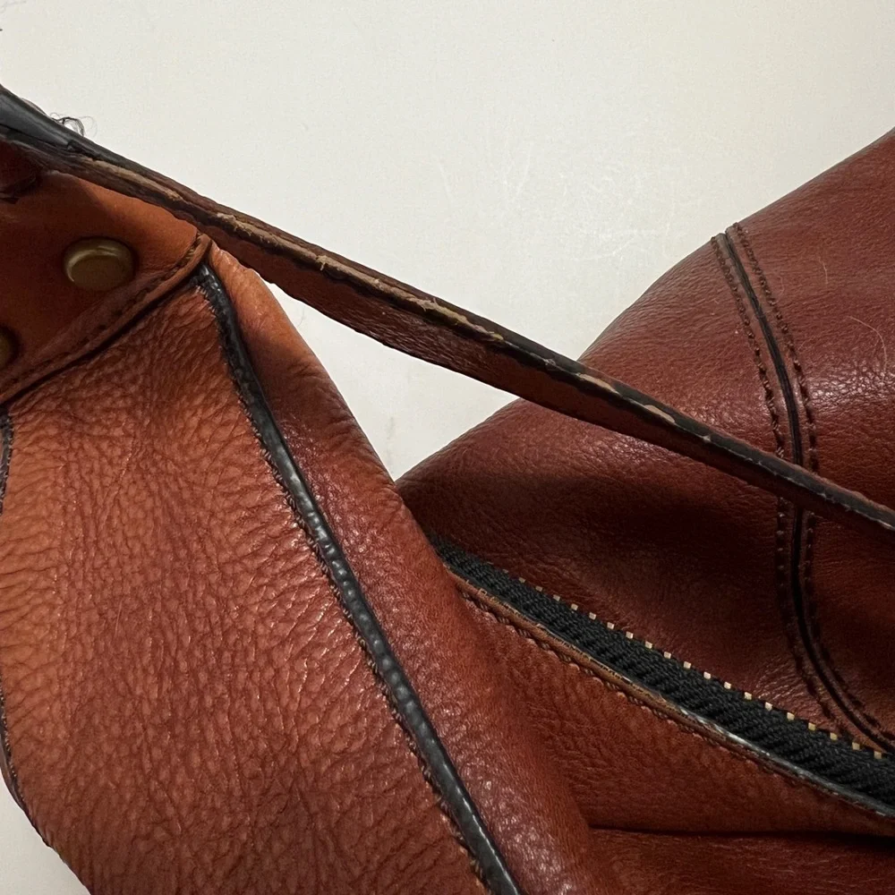 Vintage Fossil Brown Leather Shoulder Bag Adjustable Maddox Boho Tote Carryall